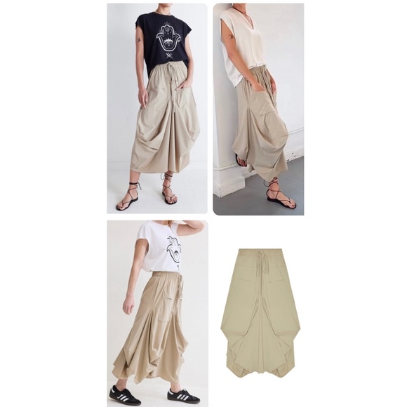 Ruti The Go-To Nylon Blend Tan Khaki Size XS / S Draped Lagenlook Midi Skirt - Picture 10 of 16